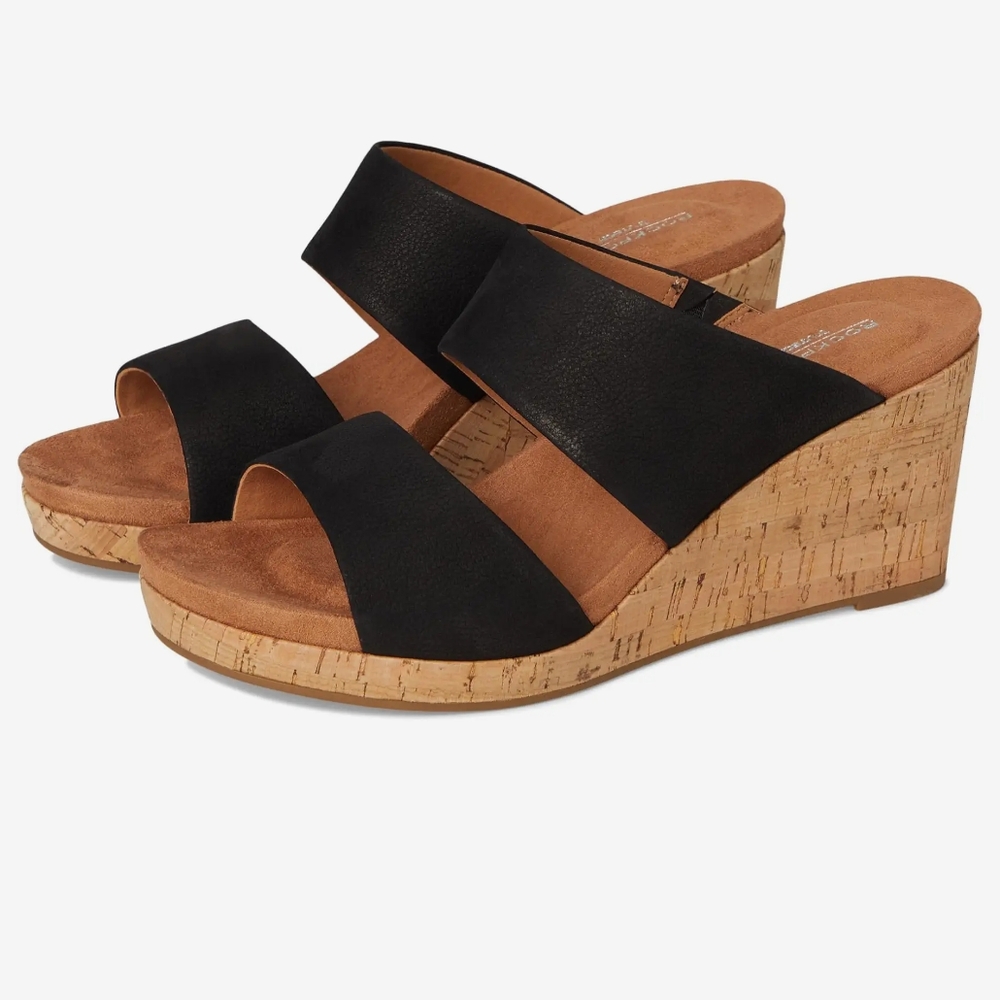 Rockport Briah II Slide Black and Tan Wedge Sandals 8.5M New